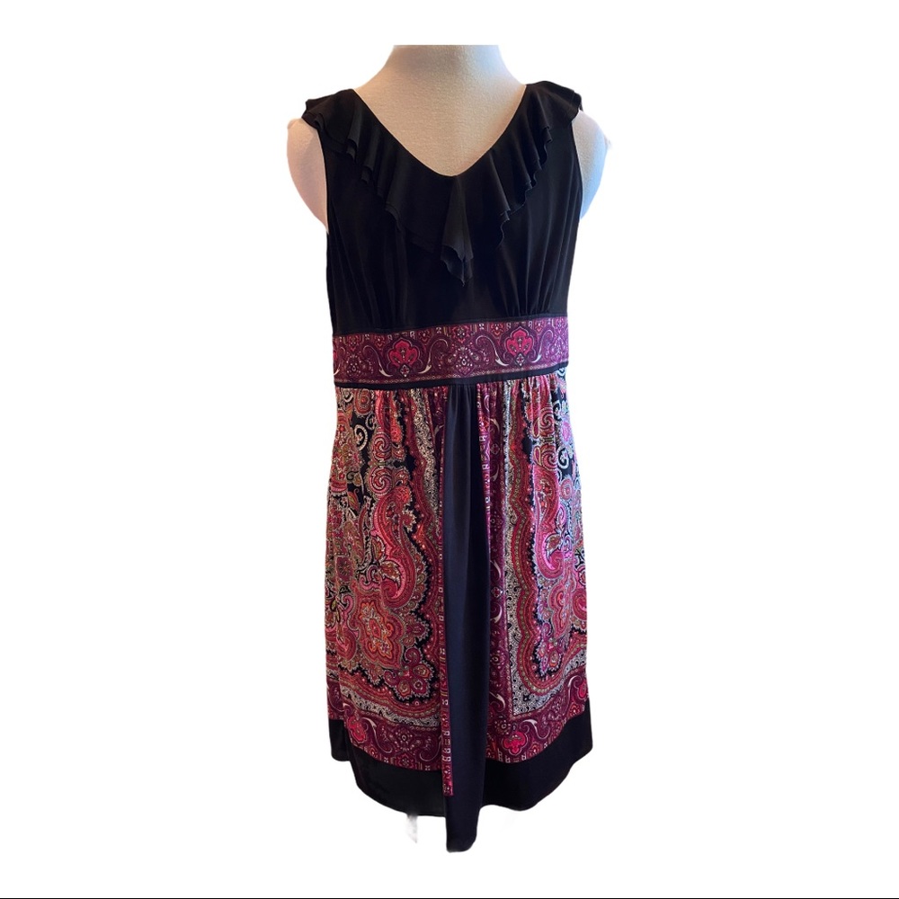 London Times Dress Ruffle Neck Sleeveless Sz 14